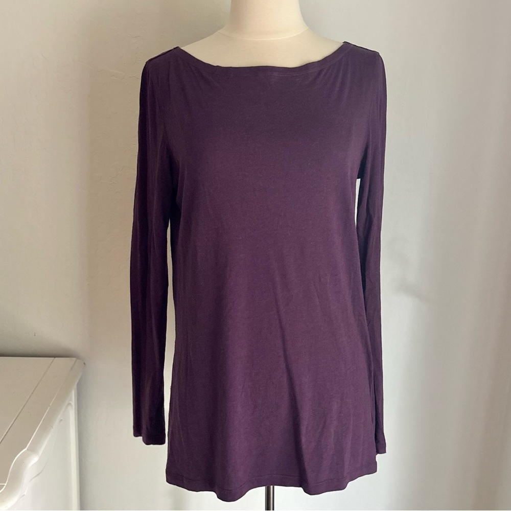 Halogen Wide Neck Long Sleeve Modal Tee in Dark Purple, Large